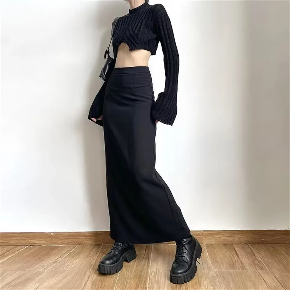 High Waisted Maxi Skirt Bodycon Long Pencil Skirt Stretch Fitted Floor Length Casual Streetwear Minimalist Bottomwear
