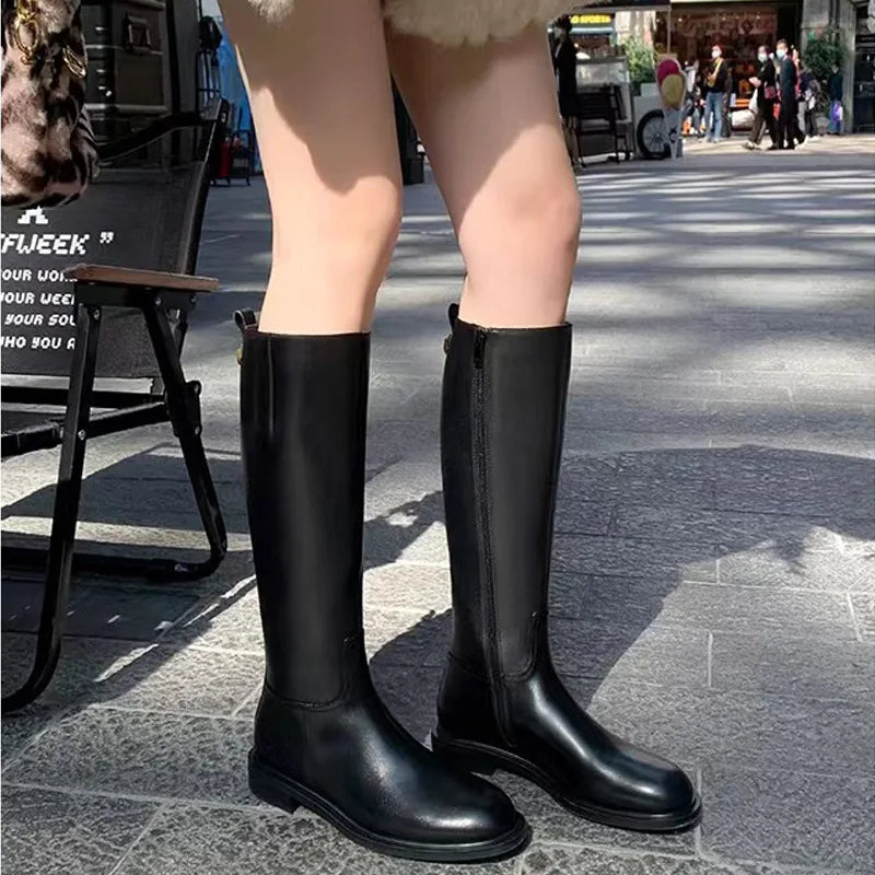Classic Knee High Boots | Flat Riding Boots | Minimalist Round Toe Tall Boots for Women