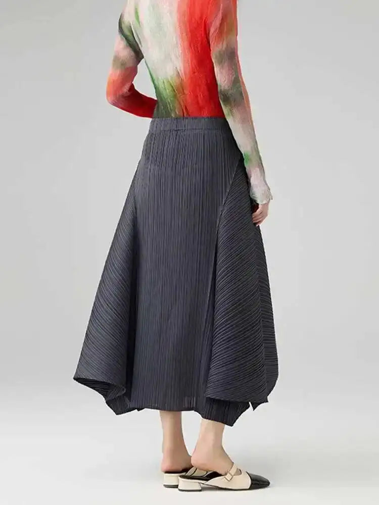 High Waisted Pleated Midi Skirt A Line Flared Skirt Accordion Pleats Full Length Flowy Casual Office Workwear