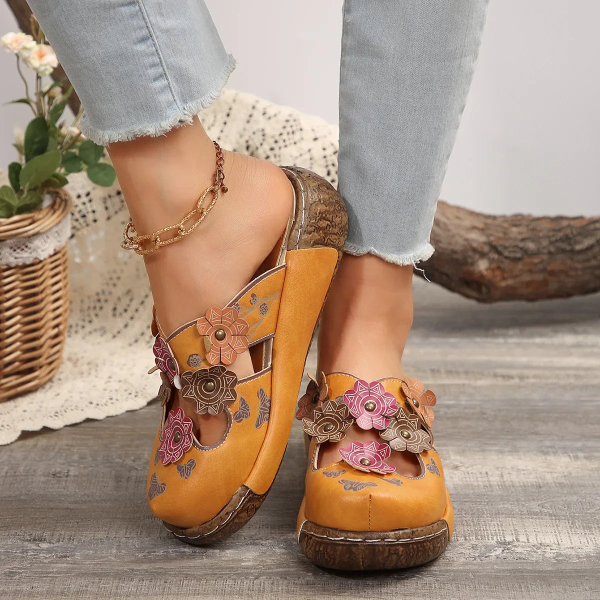 Floral Platform Sandals | Espadrille Wedge Slip-On Heels | Ankle Strap Summer Shoes