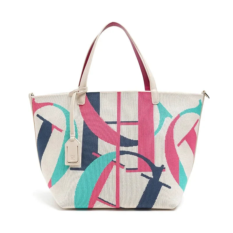 Abstract Print Tote Bag, Colorful Canvas Shoulder Handbag with Long Handles, Spacious Casual Carryall Purse for Shopping, Travel & Everyday Use
