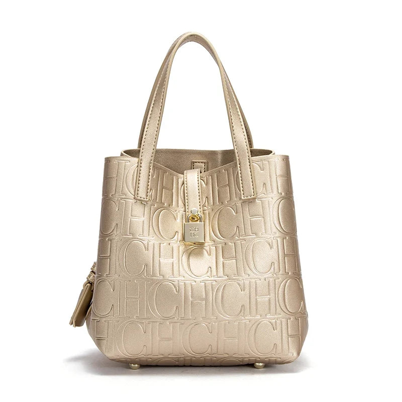 Embossed Tote Handbag, Elegant Structured Shoulder Purse with Double Handles, Spacious Everyday Work Bag for Shopping, Travel & Office
