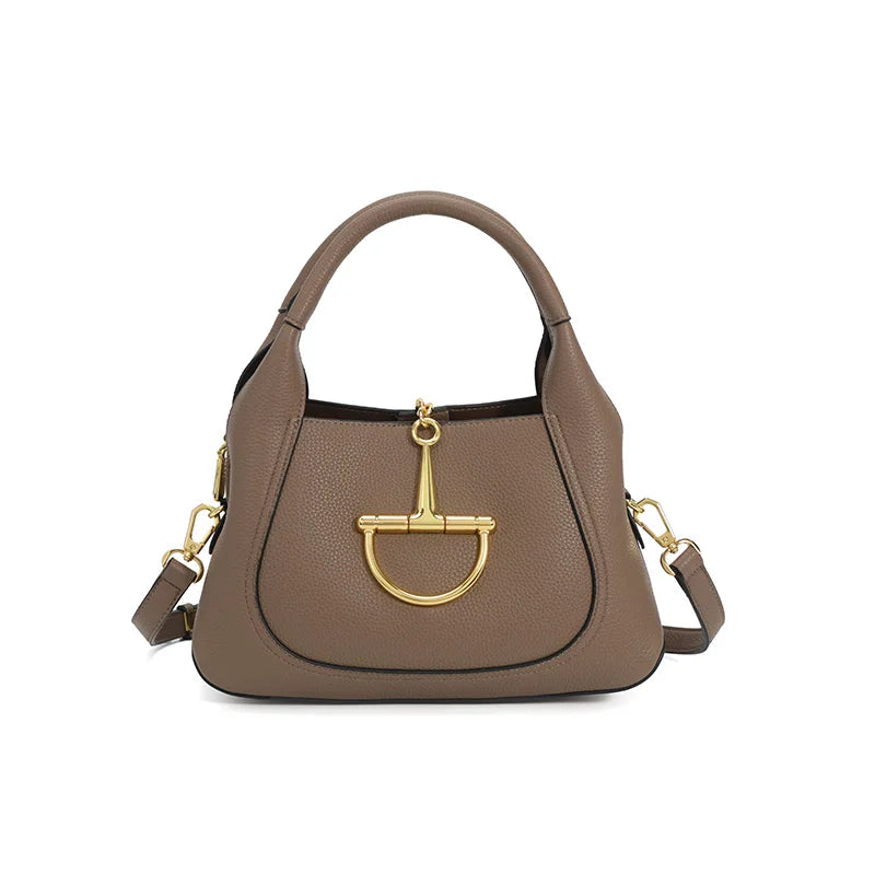 Structured Top Handle Handbag, Elegant Satchel with Adjustable Shoulder Strap & Statement Metal Detail, Classic Purse for Work, Dates & Everyday Use