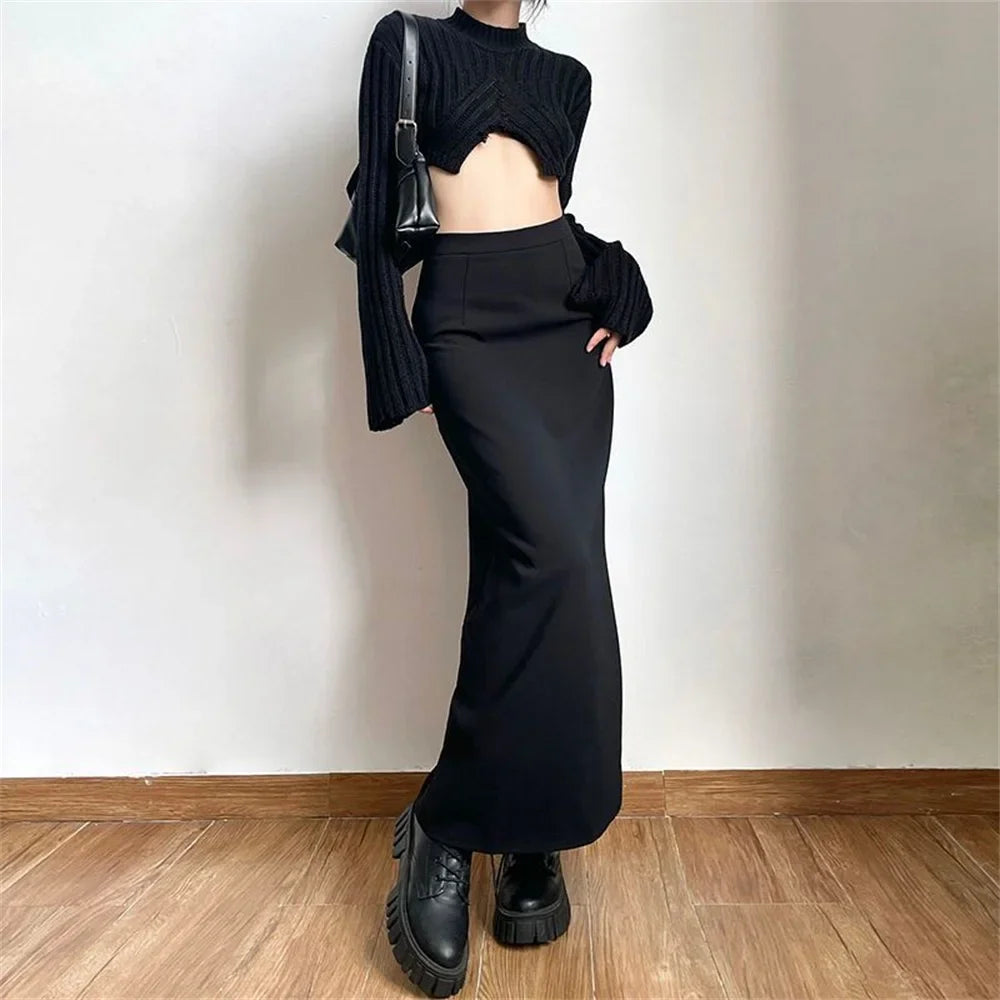 High Waisted Maxi Skirt Bodycon Long Pencil Skirt Stretch Fitted Floor Length Casual Streetwear Minimalist Bottomwear