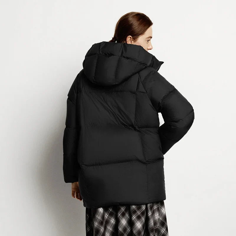 Hooded Quilted Puffer Coat, Longline Insulated Winter Jacket with High Collar, Warm Casual Cold Weather Outerwear