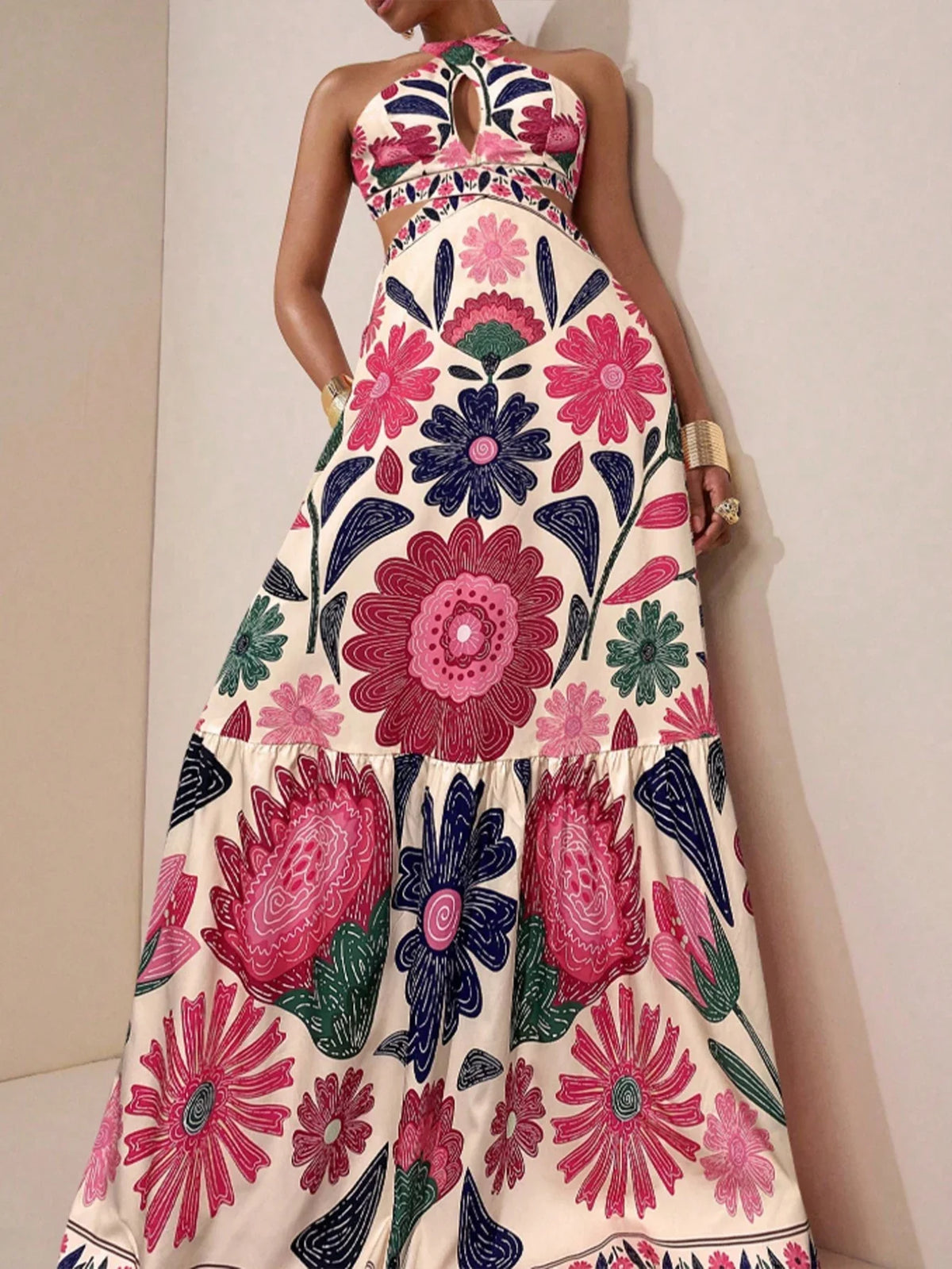 Floral Maxi Dress – Strapless A-Line Dress with Fitted Bodice and Flowing Full Skirt for Weddings, Garden Parties & Summer Events