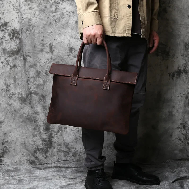 Distressed Leather Tote Bag, Large Vintage Handbag with Long Shoulder Handles, Rustic Structured Work Purse for Travel, Shopping & Everyday Use
