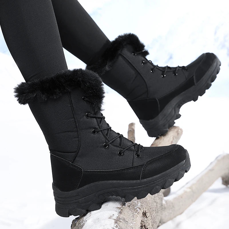 Winter Lace-Up Boots | Faux Fur Lined Snow Boots | Waterproof-Style Insulated Outdoor Ankle Boots