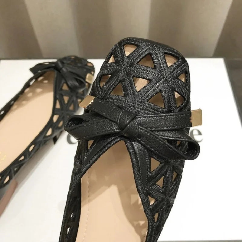 Embroidered Pointed Toe Flats | Slingback Ballet Shoes | Elegant Bow Detail Dress Flats