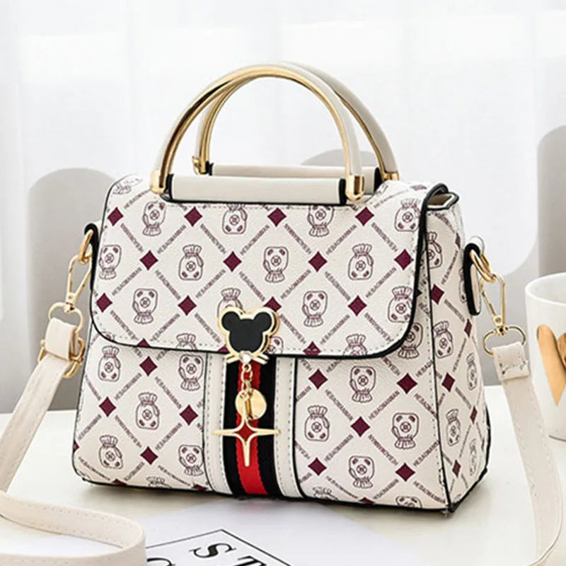 Monogram Satchel Handbag, Structured Top Handle Shoulder Purse with Decorative Flap, Adjustable Crossbody Strap & Spacious Interior