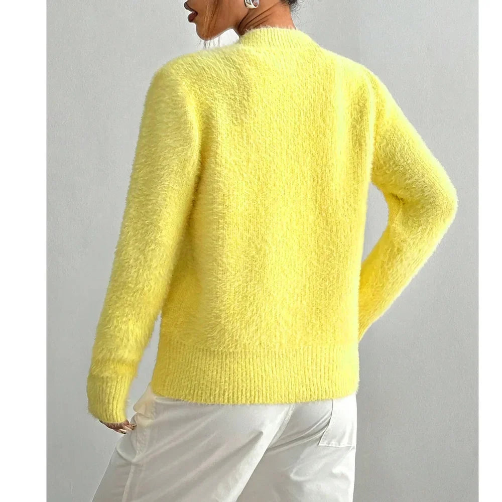 Fluffy Knit Cardigan, Button-Up Sweater Jacket with Heart-Shaped Buttons and Relaxed Fit, Cozy Casual Spring Fall Outerwear