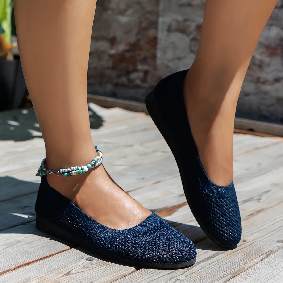 Knit orthopaedic Ballet Flats | Lightweight Slip-On Walking Shoes | Round Toe Comfortable Casual Flats