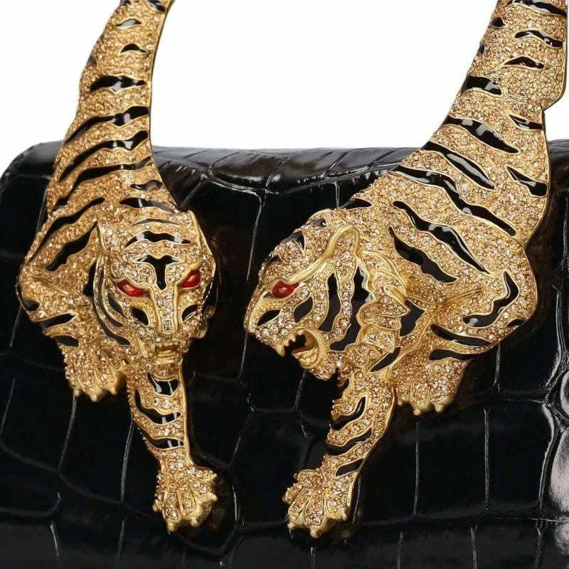 Luxury Inspired Mini Top Handle Bag, Embellished Structured Handbag with Ornate Hardware & Chain Strap, Elegant Evening Purse for Parties & Events