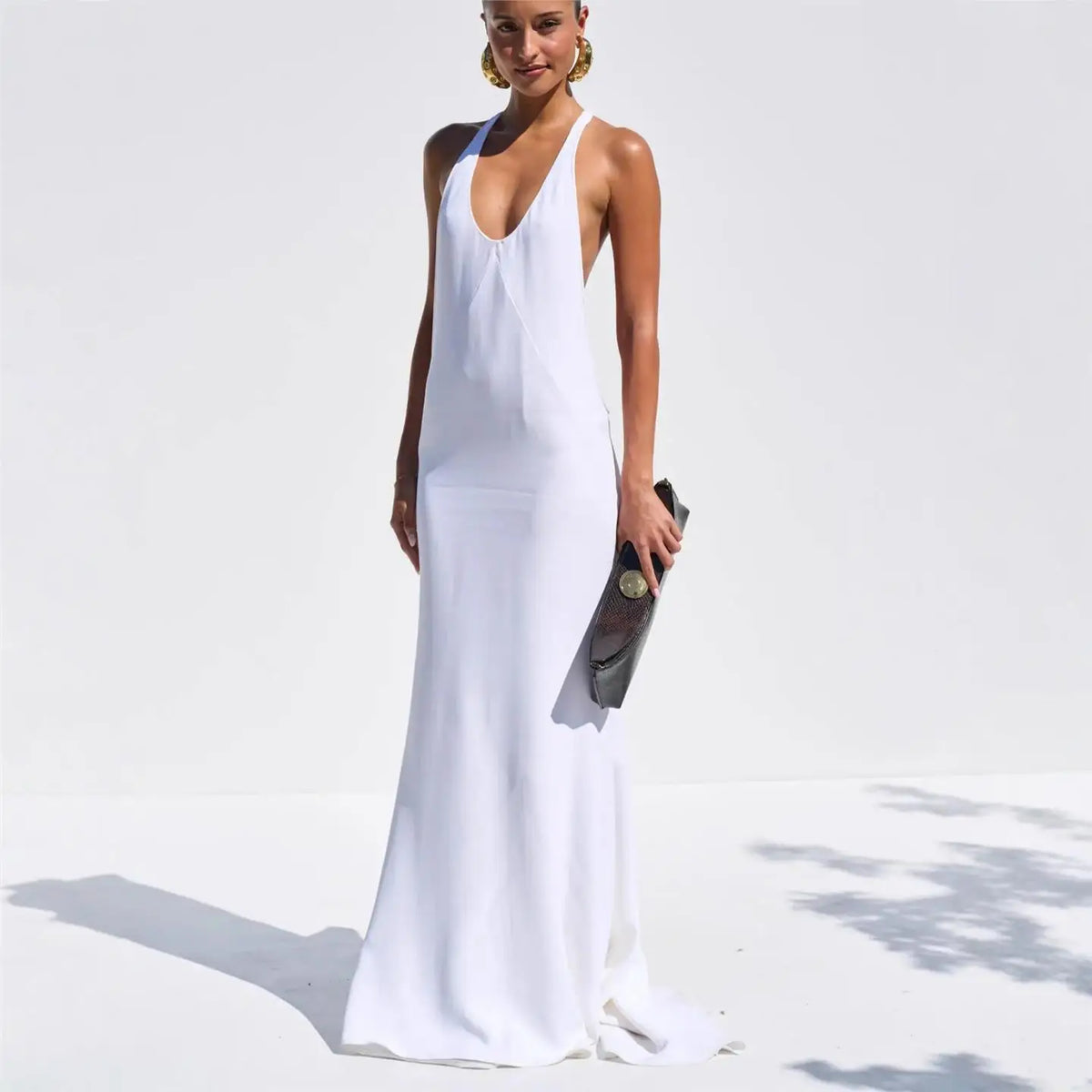 Sleeveless Maxi Dress – Scoop Neck A-Line Dress with Relaxed Silhouette, Flowing Floor-Length Skirt and Minimalist Design for Summer & Resort Wear