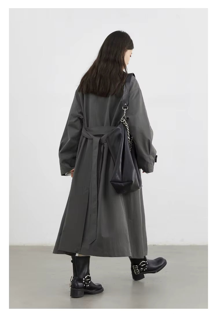Classic Double-Breasted Trench Coat, Longline Coat with Wide Lapels and Adjustable Cuffs, Elegant Minimalist Transitional Outerwear