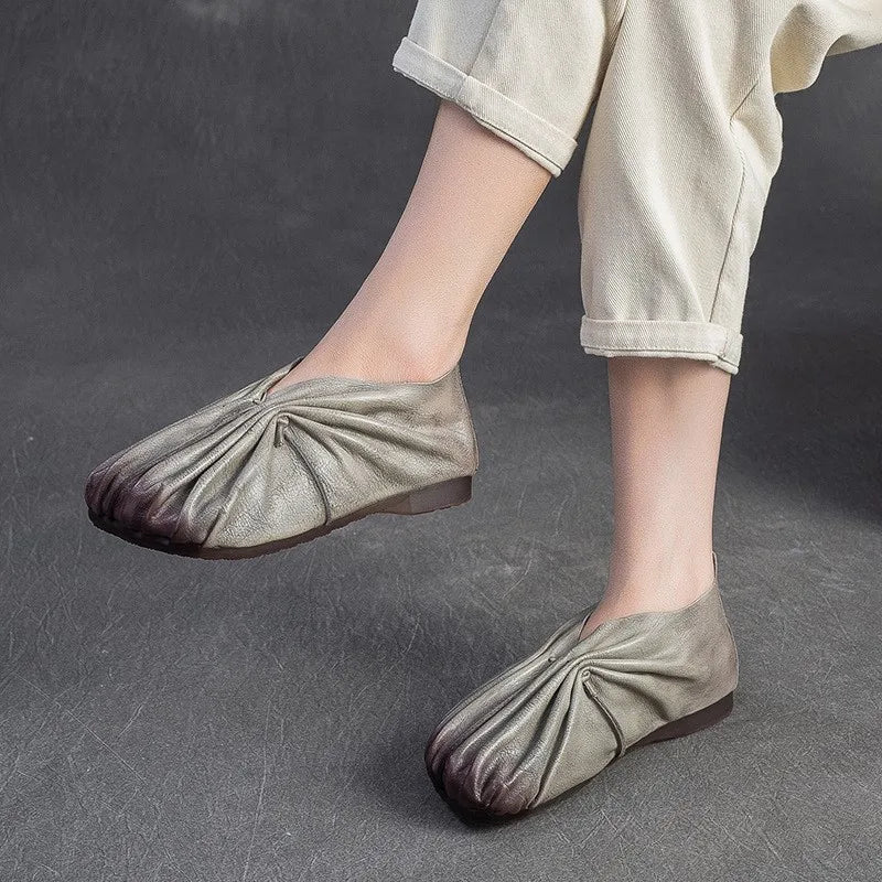 Pleated Ballet Flats | Soft Folded Slip-On Shoes | Round Toe Comfortable Casual Flats