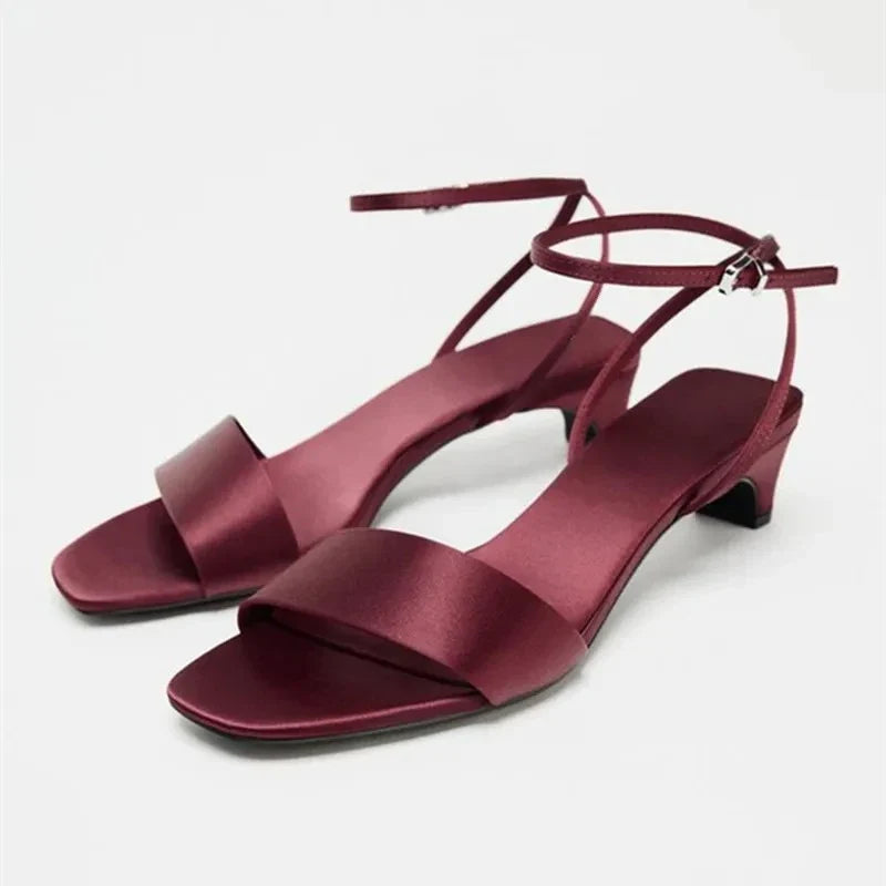 Strappy Heeled Sandals | Square Toe Ankle Tie Shoes | Minimalist Low Heel Dress Sandals