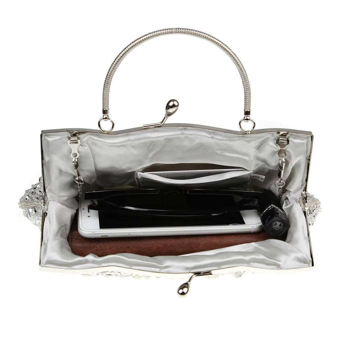 Beaded Frame Handbag, Intricate Embroidered Evening Purse with Ornate Floral Pattern & Top Handle, Elegant Clutch for Weddings & Parties
