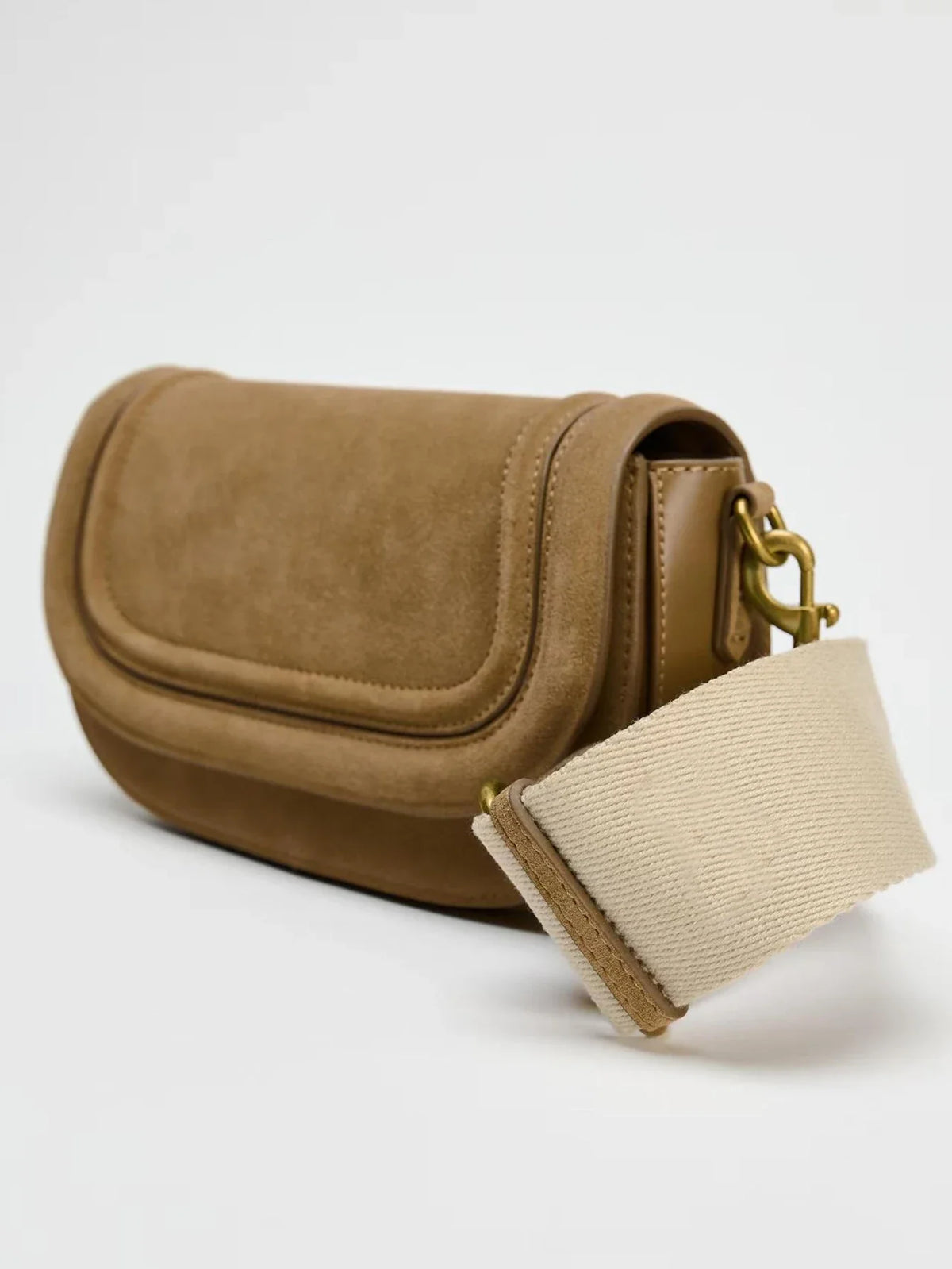 Women's Tan Shoulder Bag, Minimalist Suede Crossbody Purse, Small Vintage Saddle Bag with Adjustable Long Strap for Casual Everyday Use