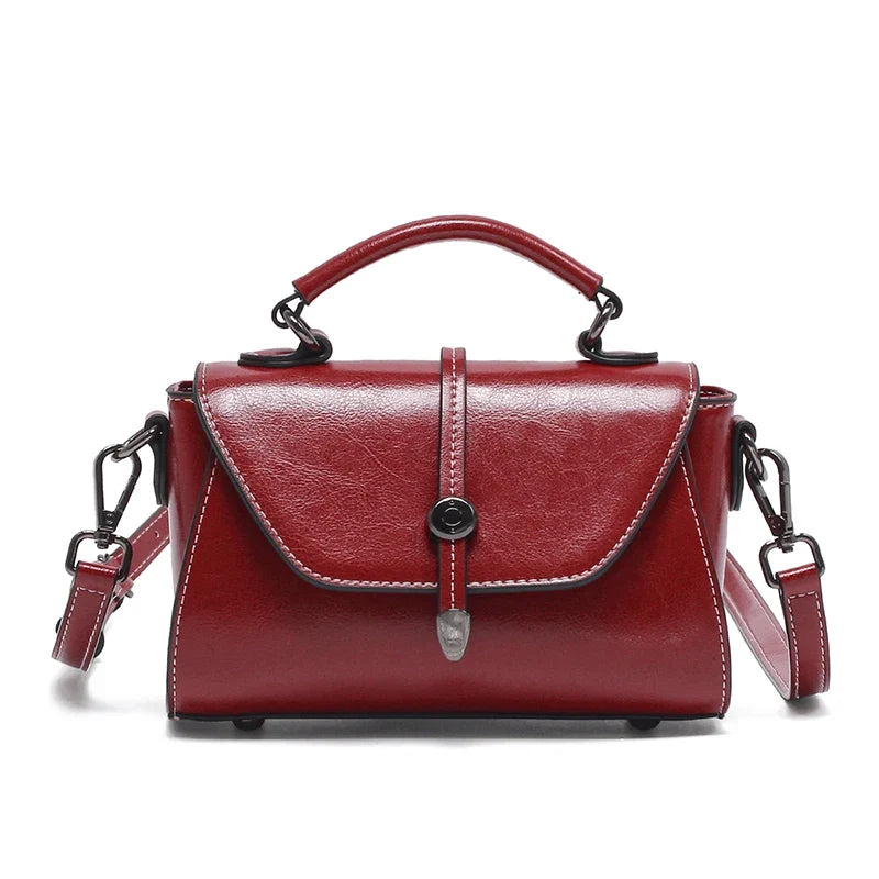 Women's Top Handle Handbag, Elegant Leather Crossbody Shoulder Bag, Structured Satchel Purse with Flap Closure & Adjustable Strap