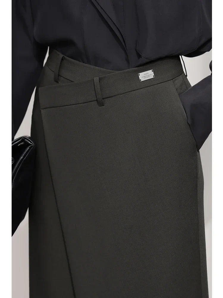 High Waisted Maxi Skirt Straight Fit Long Skirt Tailored Pencil Silhouette Side Slit Minimalist Office Casual Wear