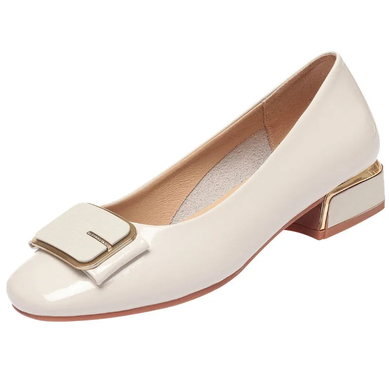Buckle Low Heel Pumps | Square Toe Dress Shoes | Elegant Slip On Block Heel Shoes for Women