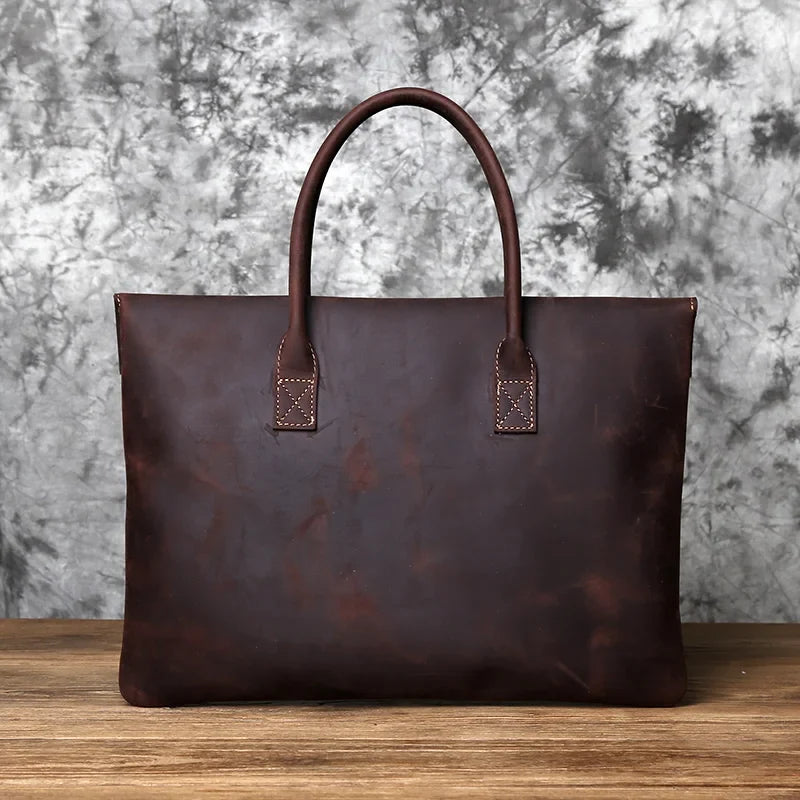 Distressed Leather Tote Bag, Large Vintage Handbag with Long Shoulder Handles, Rustic Structured Work Purse for Travel, Shopping & Everyday Use