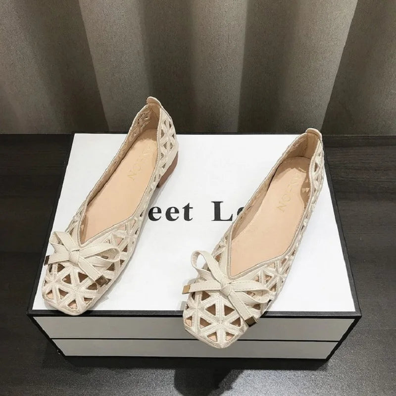 Embroidered Pointed Toe Flats | Slingback Ballet Shoes | Elegant Bow Detail Dress Flats