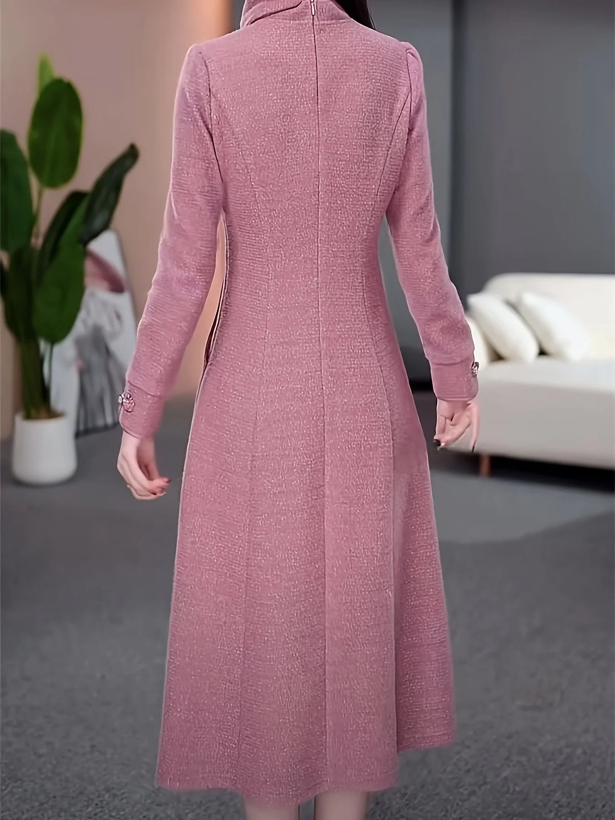 Long Knit Maxi Dress – Turtleneck Sweater Dress with Oversized Collar, Long Sleeves, Button Front and Elegant Winter Silhouette