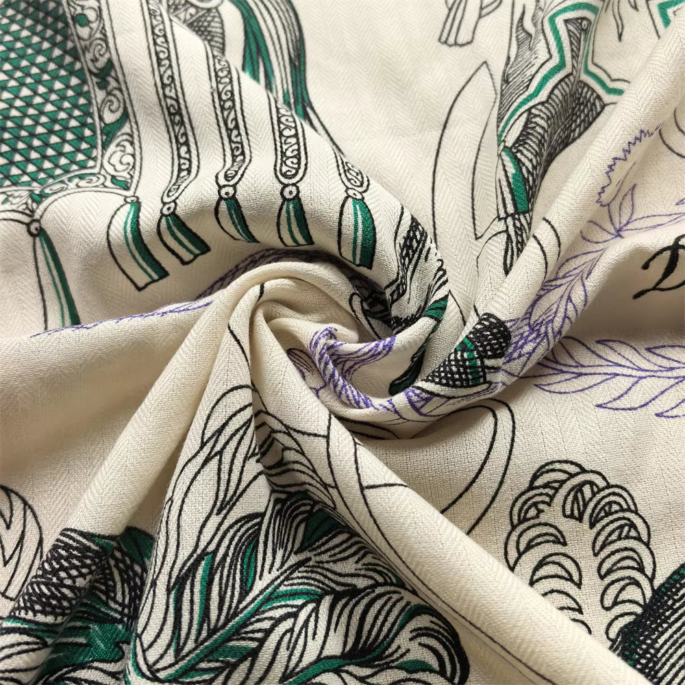 Mythical Animal Print Scarf, Ornamental Equestrian Pattern Shawl, Artistic Square Wrap with Decorative Border
