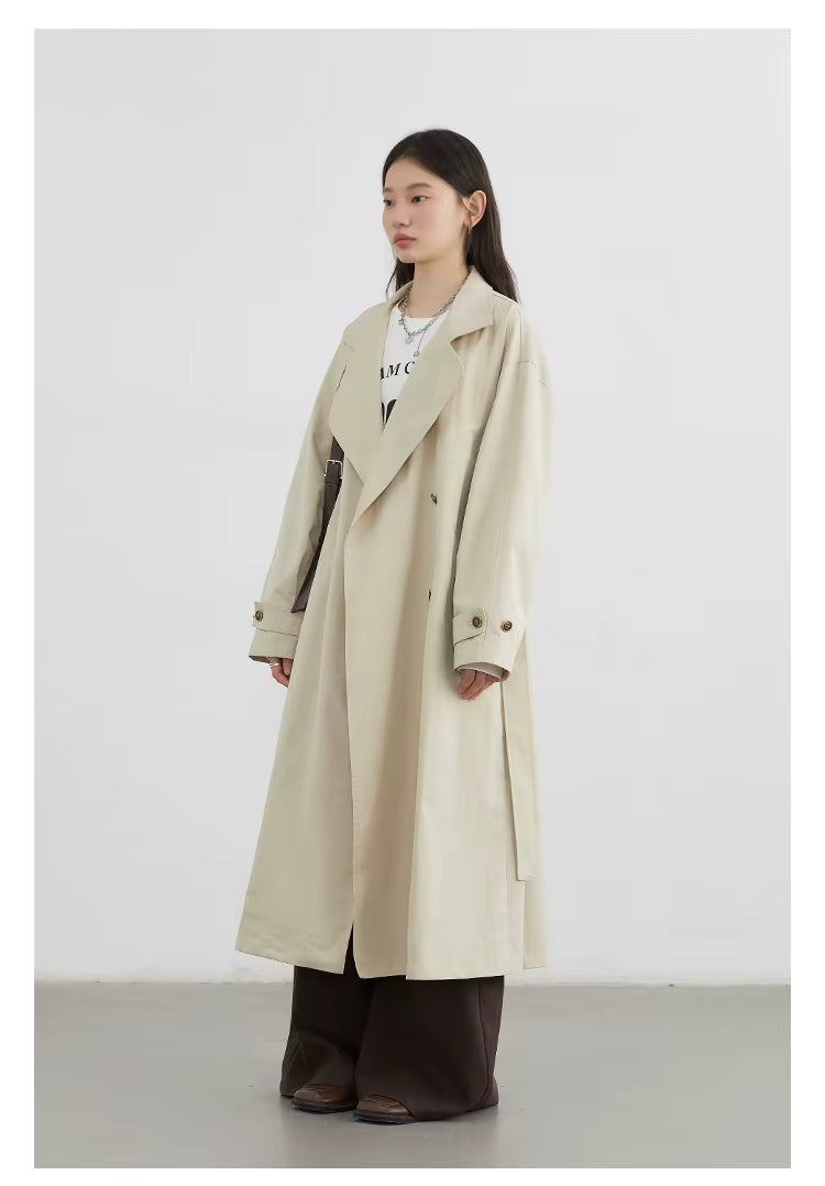 Classic Double-Breasted Trench Coat, Longline Coat with Wide Lapels and Adjustable Cuffs, Elegant Minimalist Transitional Outerwear