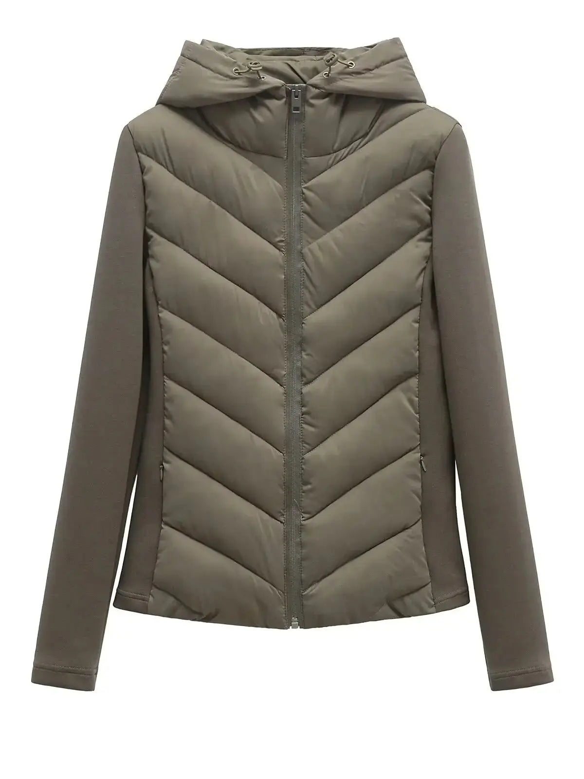 Quilted Puffer Jacket, Lightweight Slim Fit Zip-Up Jacket with High Neck and Chevron Stitching, Casual Winter Outerwear