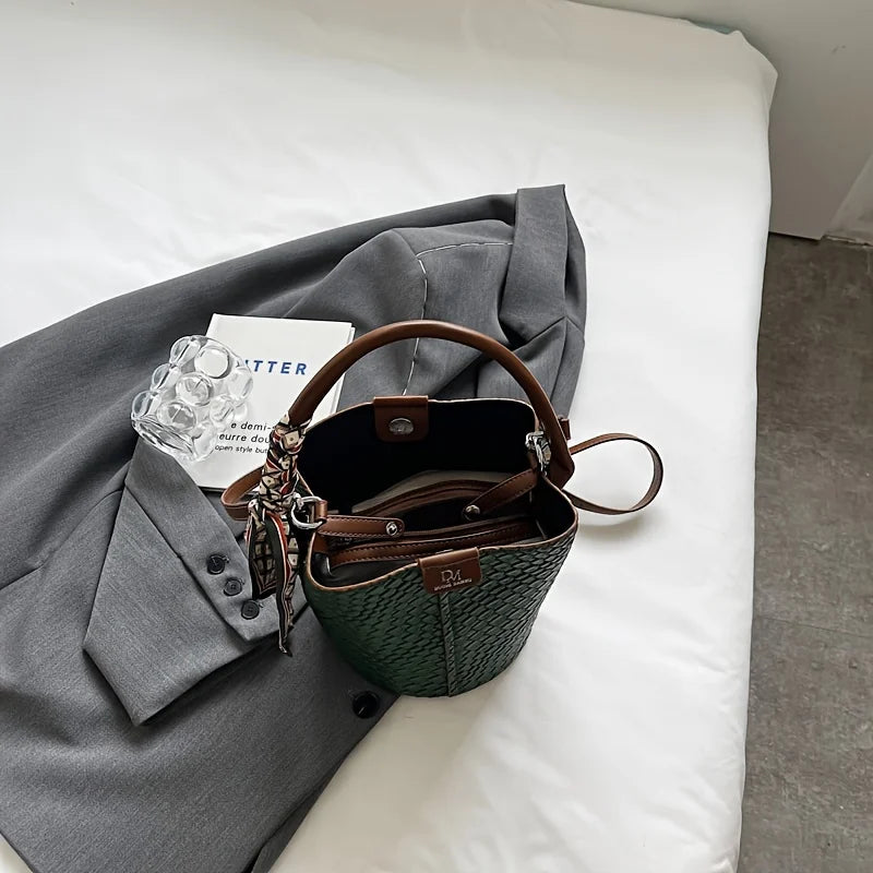 Mini Bucket Handbag, Textured Leather-Look Top Handle Purse with Adjustable Shoulder Strap, Elegant Compact Crossbody Bag for Dates & Everyday Use