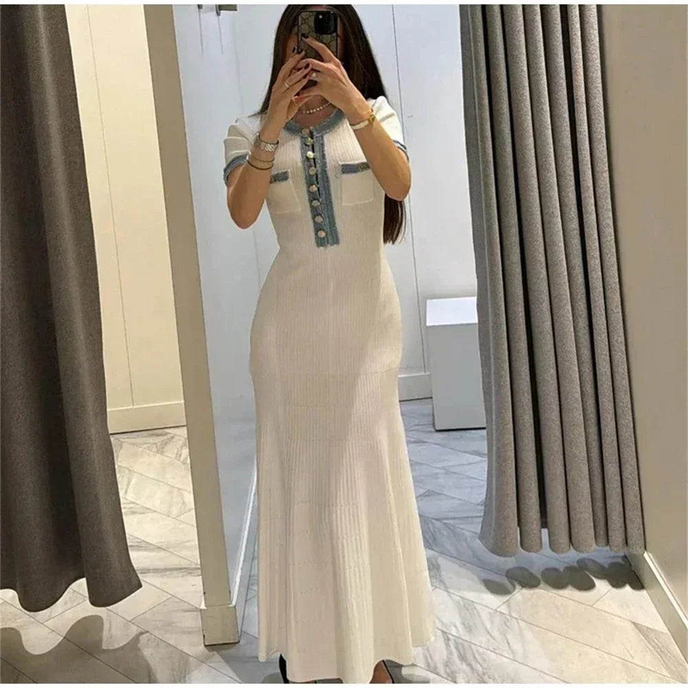 Bodycon Maxi Dress – Sleeveless Square Neck Dress with Wide Straps, Figure-Hugging Silhouette and Floor-Length Design for Vacations & Events