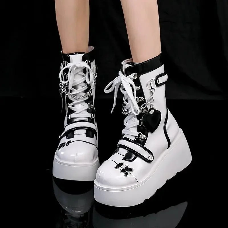Platform Ankle Boots | Lace Up Chunky Sole Booties | Embellished Fashion Boots