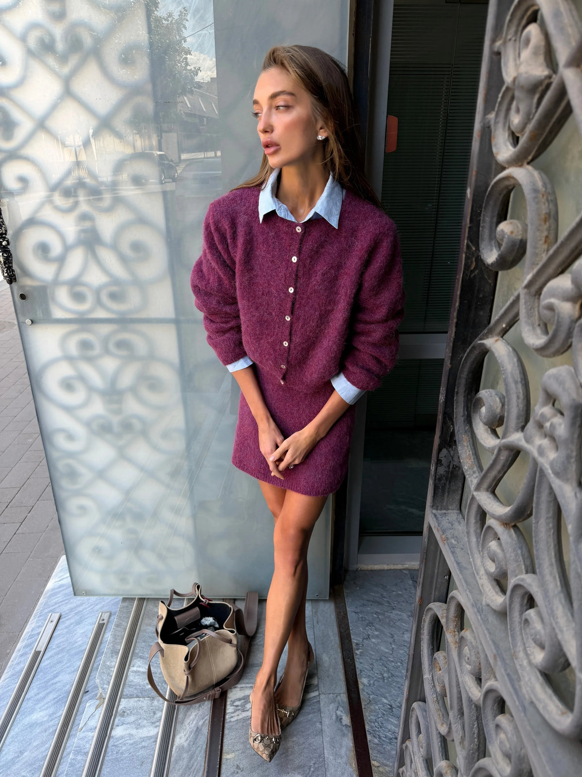 Button Front Knit Cardigan & Mini Skirt Co-Ord Set | Long Sleeve Two Piece Outfit | Cozy Fall & Winter Matching Set