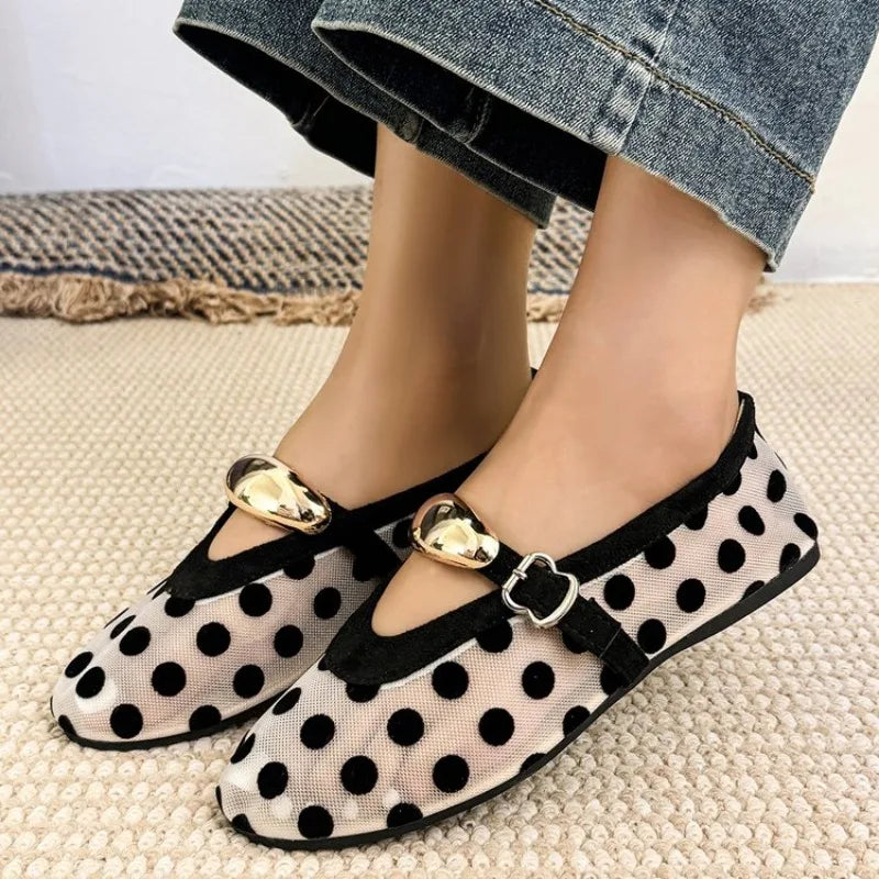 Polka Dot Mary Jane Flats | Bow Detail Round Toe Shoes | Cute Comfortable Casual Ballet Flats