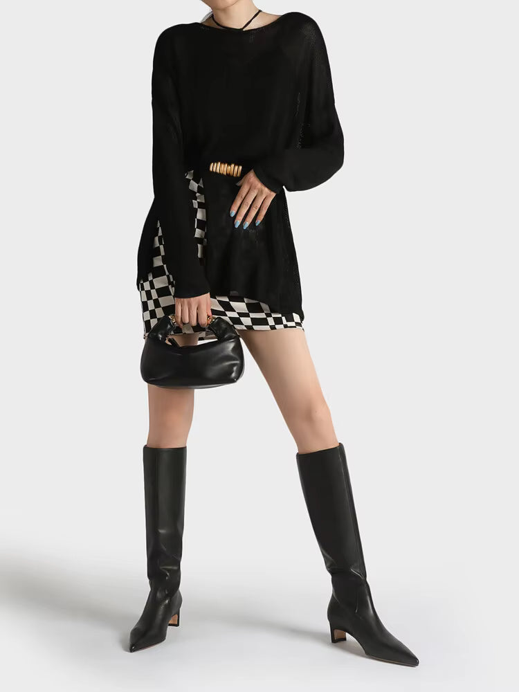 Knee High Pointed Toe Boots | Elegant Kitten Heel Tall Boots | Sleek Pull-On Fashion Boots