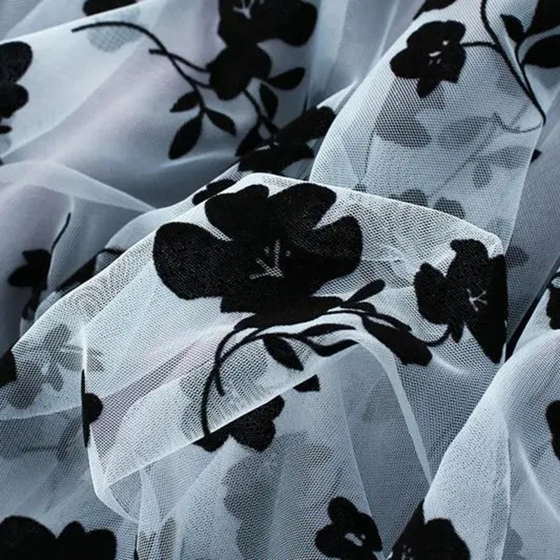 High Waisted Tulle Maxi Skirt Floral Mesh A Line Long Skirt Layered Sheer Party Evening Occasion Feminine Bottomwear
