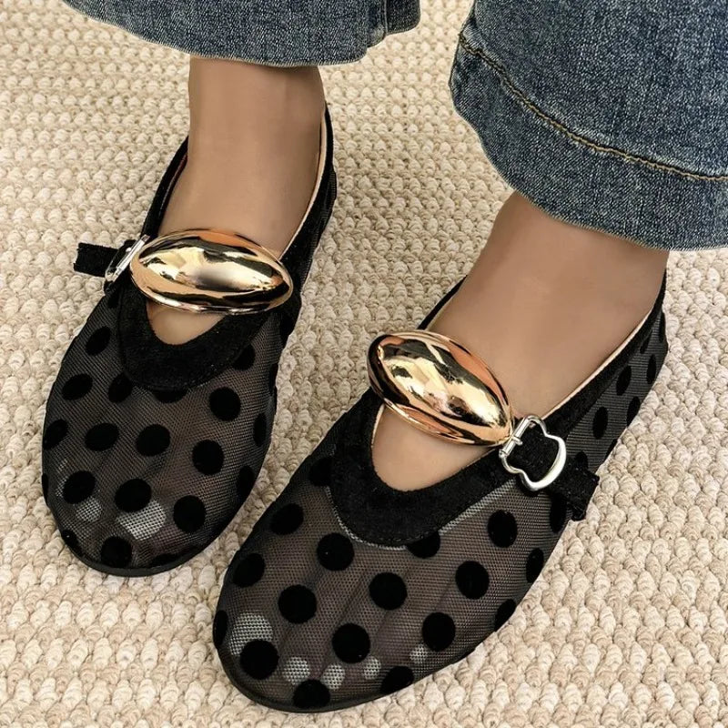 Polka Dot Mary Jane Flats | Bow Detail Round Toe Shoes | Cute Comfortable Casual Ballet Flats