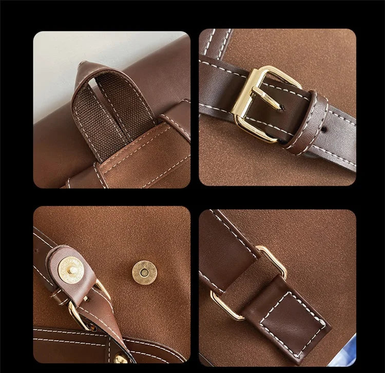Vintage Satchel Backpack, Structured Leather-Look School Bag, Mini Flap Backpack with Adjustable Straps & Buckle Details for College & Travel