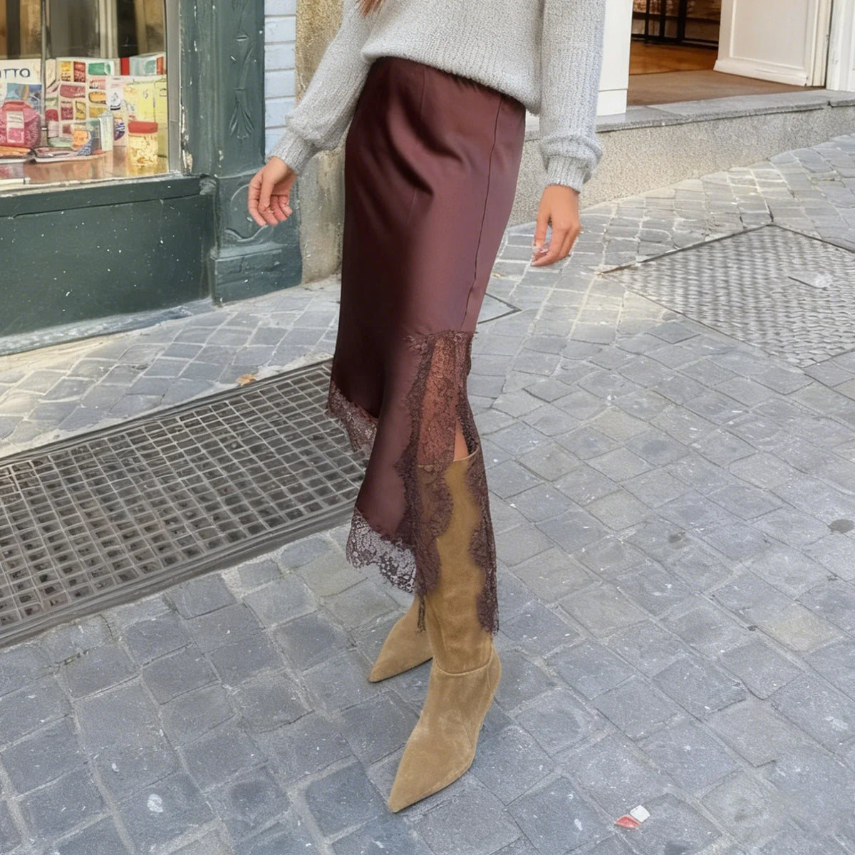 High Waisted Satin Midi Skirt Asymmetrical Wrap Skirt Side Slit Draped Long Skirt Elegant Casual Party Evening Wear