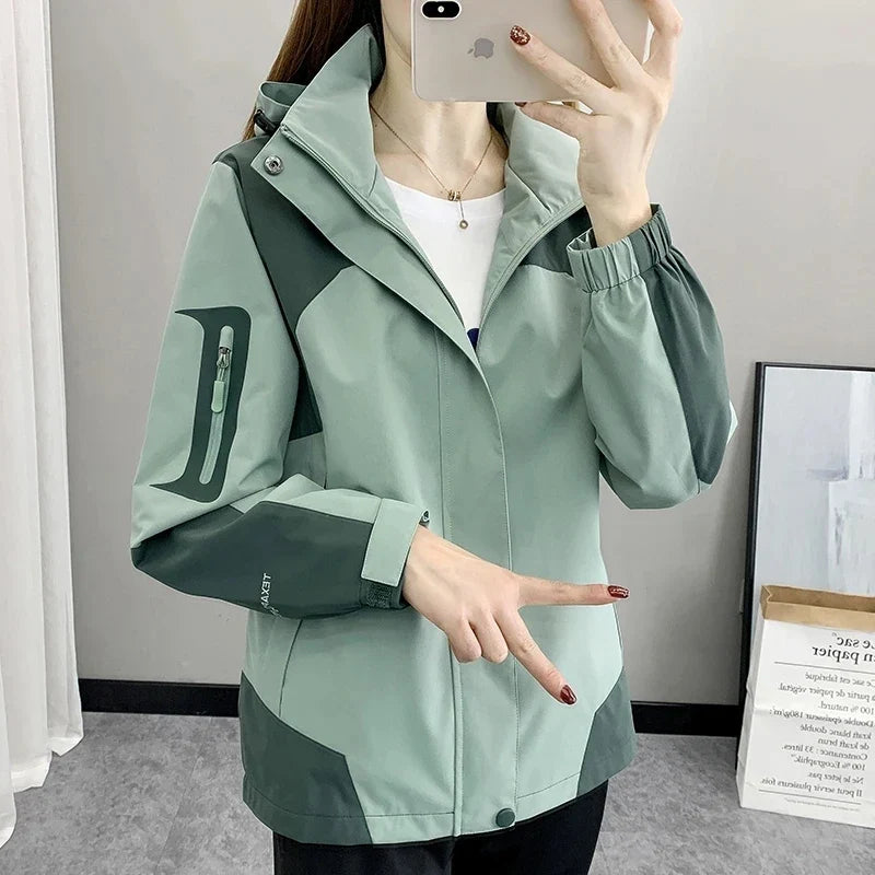 Hooded Windbreaker Jacket, Lightweight Zip-Up Outdoor Jacket with High Collar, Elastic Cuffs and Utility Pockets, Casual Activewear