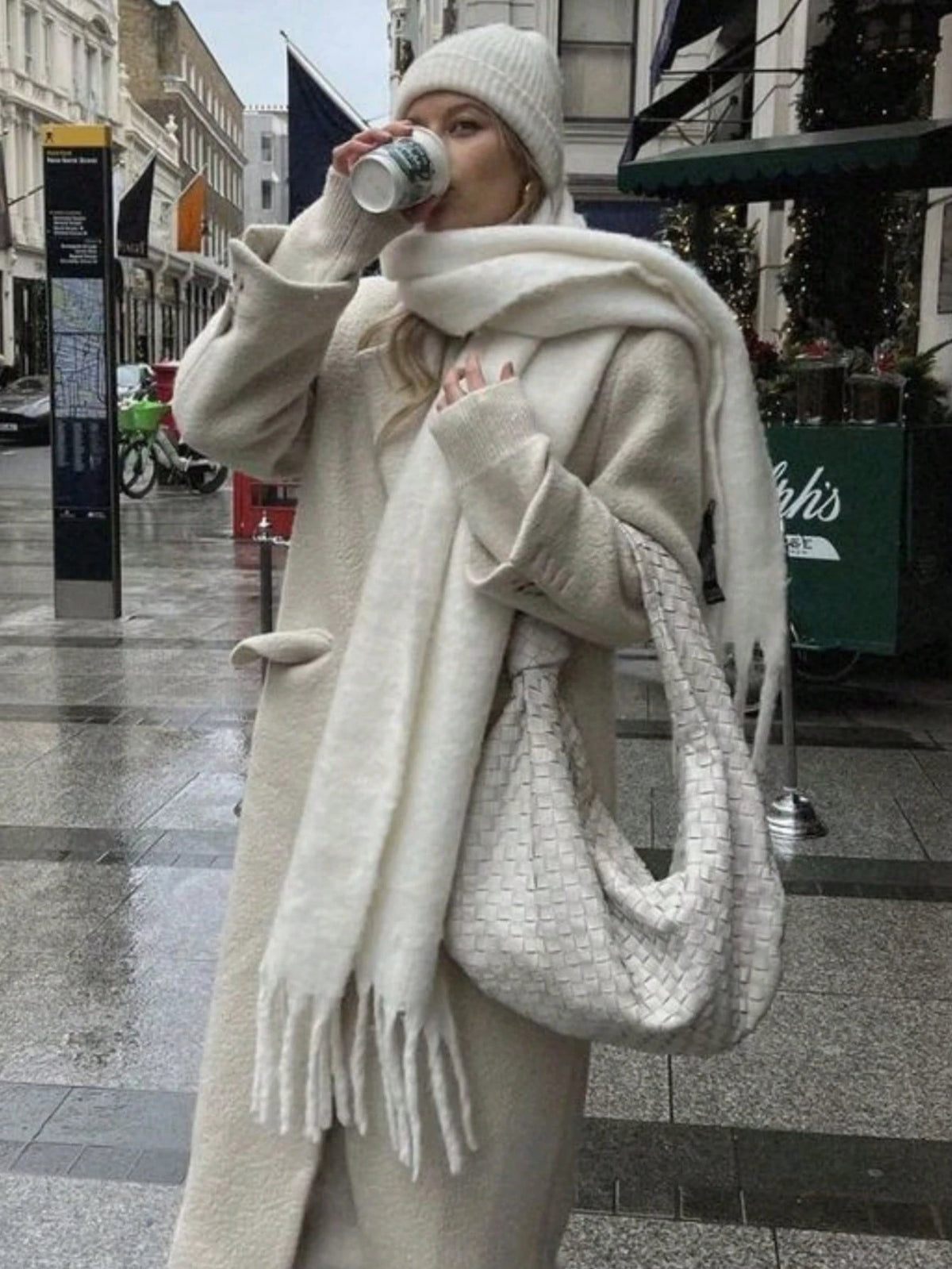 Women's Solid Color Winter Scarf, Thick Knit Look Wrap with Fringed Ends, Cozy Oversized Neck Scarf for Women