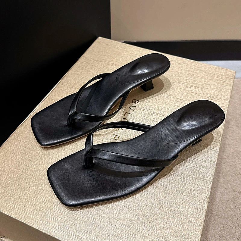 Square Toe Slingback Sandals | Low Heel Strappy Mules | Minimalist Casual Dress Shoes