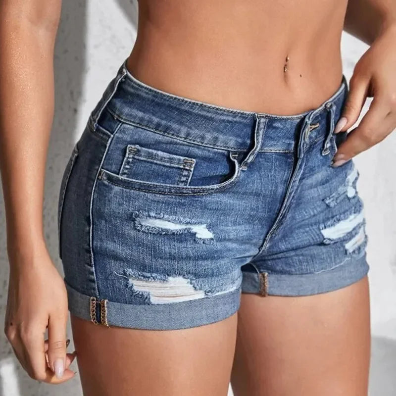 High Waisted Distressed Denim Shorts Frayed Hem Rolled Cuff Casual Jean Shorts Y2K Streetwear Summer Festival Wear