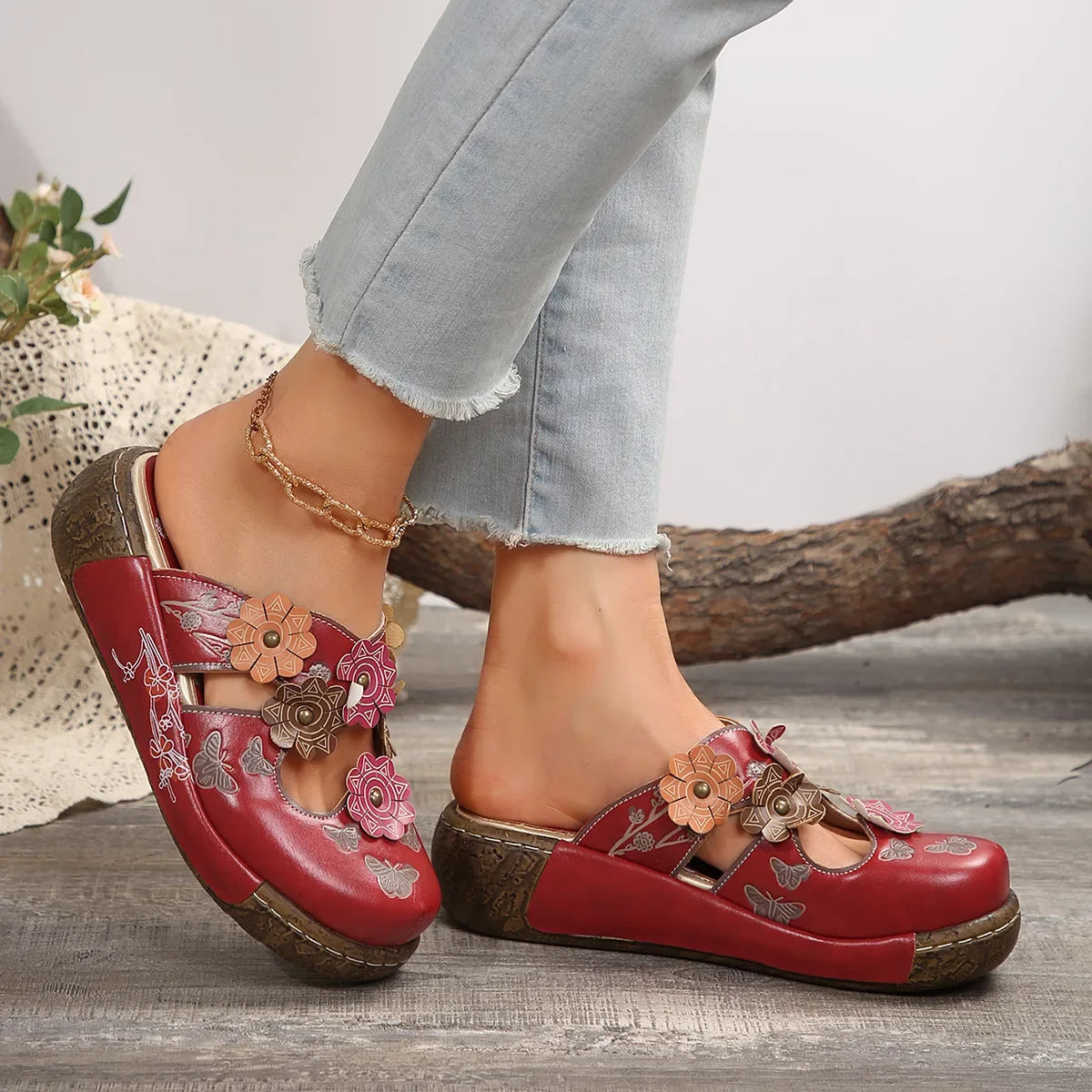 Floral Platform Sandals | Espadrille Wedge Slip-On Heels | Ankle Strap Summer Shoes