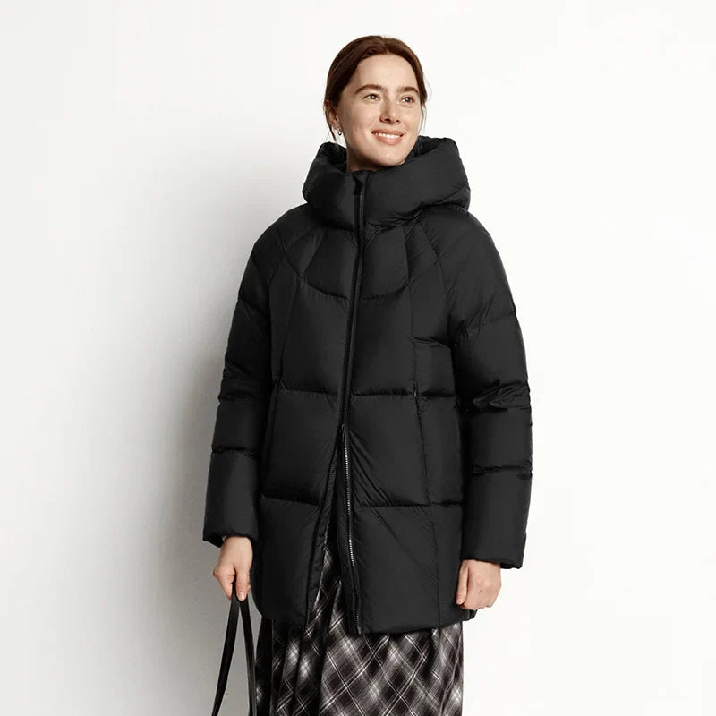 Hooded Quilted Puffer Coat, Longline Insulated Winter Jacket with High Collar, Warm Casual Cold Weather Outerwear