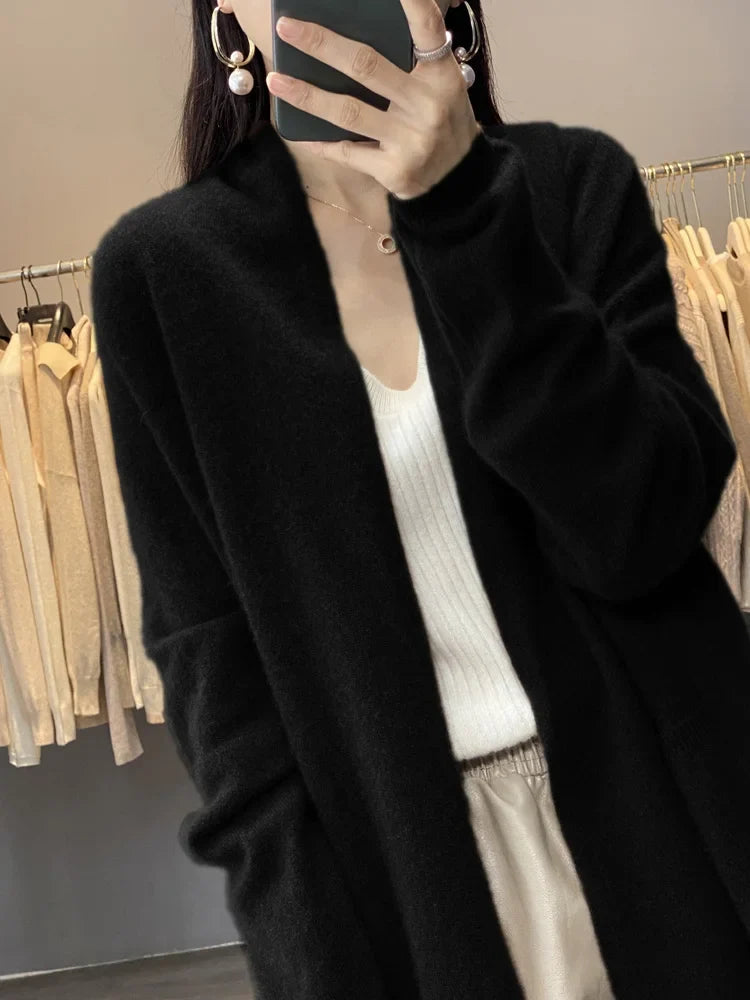 Long Open Front Cardigan Coat, Soft Knit Duster with Front Pockets, Relaxed Fit Cozy Fall Winter Outerwear