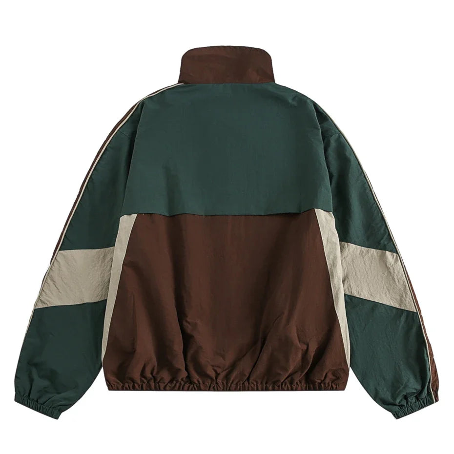 Color Block Windbreaker Jacket, Lightweight Zip-Up Track Jacket with Stand Collar and Elastic Cuffs, Retro Casual Outdoor Outerwear